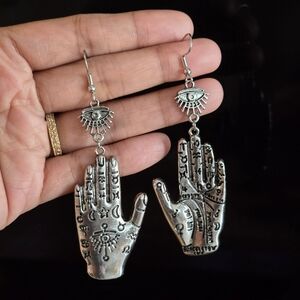 Fatima Palm Boho Earrings Dangle Retro Silver Y2K Jewelry Boheme Silver
